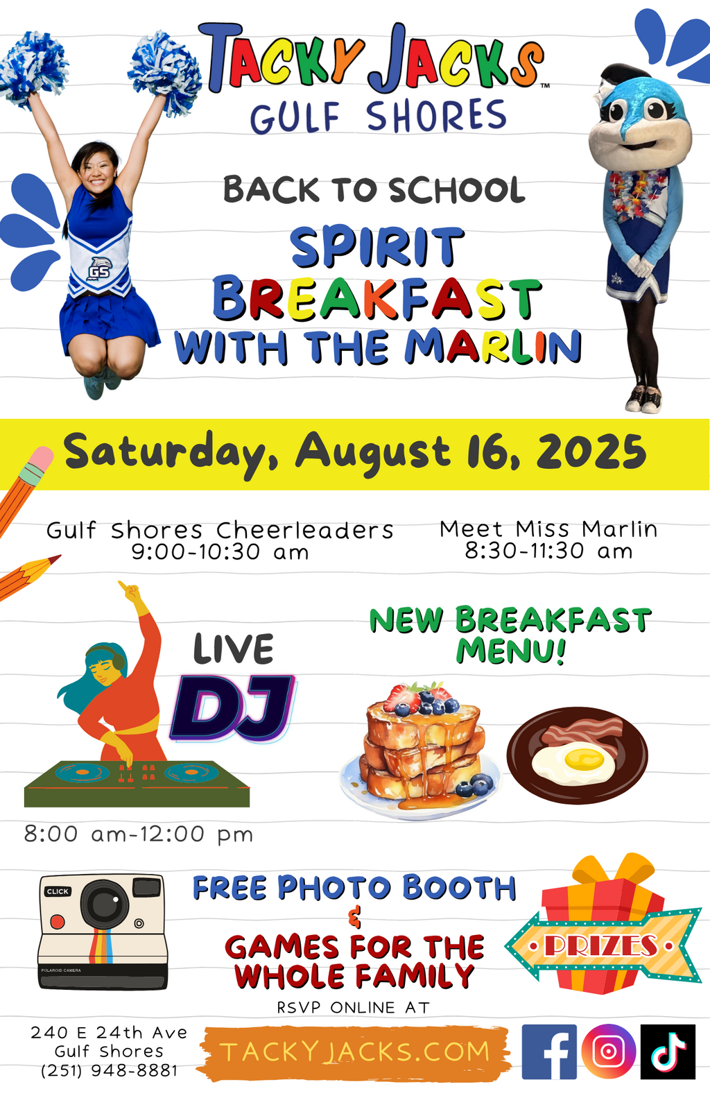 August 16, Breakfast with the Marlin at Tacky Jacks Gulf Shores
