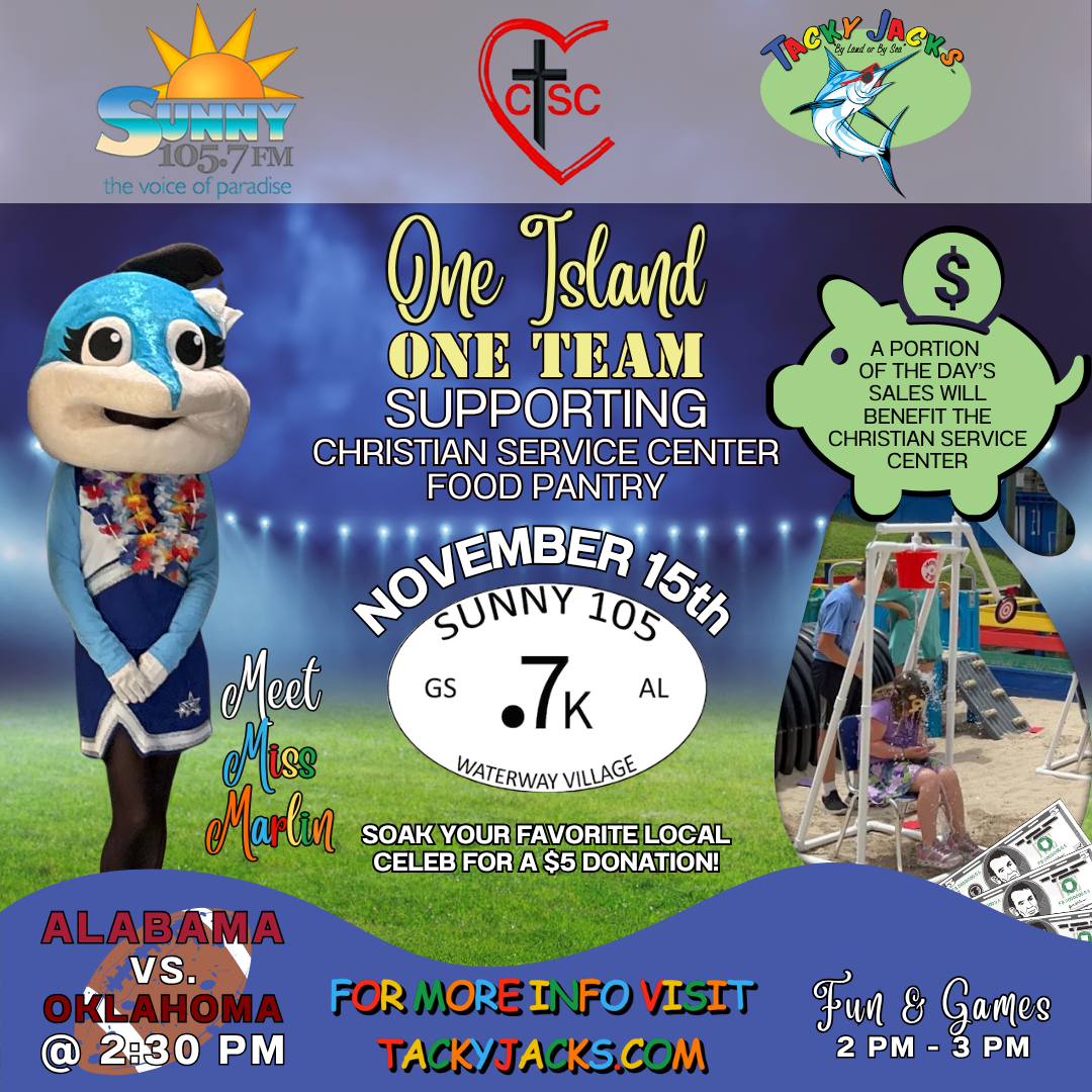 Dunk your favorite Local Celebrity (or your Parents or Kids) Saturday, November 15 at Tacky Jacks Gulf Shores